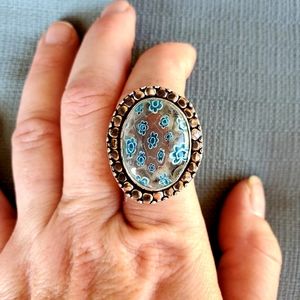 New Italian Murano Millefiori 925 Silver Ring.